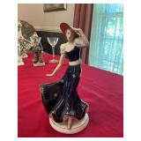 Royal Dux Bohemian  porcelain figurine in cobalt blue dress 5 1/2” x 10”