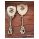 Beautiful 24 karat gold plated vanity handmirror and brush set