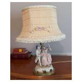 Vintage porcelain lamp 8“ x 19“ matches lot number 102 and 103. The lamp piece does need tightened.