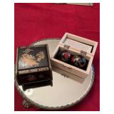 Barrett Ware rose petal box China Gardens England and a set of Chinese health balls
