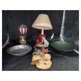 Grouping of home decor - Carson pewter bowl, dark green bowl, adorable resin fire hydrant with Dalmatian, patriotic decor