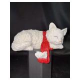 Very detailed Roman, Inc. resin resting cat with red scarf stocking holder - 6-1/2 long x 4-1/2 tall