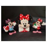 Collection of (3) DISNEY ENESCO Minnie Mouse collectibles - head vase and (2) Valentines Day figurines - head vase is 5” tall and other 2 are 4” tall