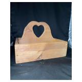 Vintage handcrafted wooden divided caddy with heart cut-out on handle - 13 x 10-1/2 x 4-1/4 tall (not including handle) - very solidly built