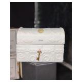 NIB - Set of (4) porcelain ENESCO Precious Moments June Hope Chest with Birthstone - 3-1/2w x 2-1/2 tall