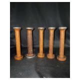 Set of (5) antique wooden thread spools - 7” tall