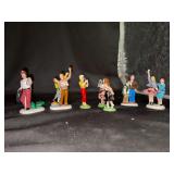 Grouping of (4) Dept. 56 The Original Snow Village porcelain figurines - At Your Service, College Kids At Krispy Kreme, 3-piece Elvis Presley’s Autograph and 2-piece Start Your Emgines