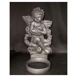 Slate color cherub hanging plant holder or bird feeder - 12-1/4” tall