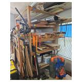 VERY LARGE, well built, wooden storage rack on casters 84x64x94.75" h ONLY CONTENTS ON TOP SHELF INCLUDED...RACK WLL BE TOTALLY EMPTY EXCEPT FOR TOP SHELF AT PICKUP...