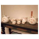Collection Hall’s Superior Kitchen Ware Autumn Leaf. Pitcher on left, gold trim mostly worn off.