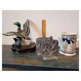 Mallard Duck Tv Lamp Planter, Metzke Pewter Bookends 3D wildlife hunting scene pheasants, hunting dog. German ceramic beer stein/tankard base.