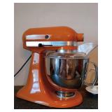 New KitchenAid Artisan Series 5-Quart Tilt-Head Stand Mixer, 10 speed, glossy orange, 4 attachments, pour shield, 3 qt. and 5 qt. SS mixing bowls. Works.