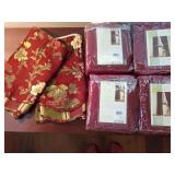 2 Waverly Floral/Striped/Scalloped window valances 72"W, 17"L, rod opening 3" each.  4 New Target Home cherry red three-dimensional textured knit, window panels see pics for sizes.