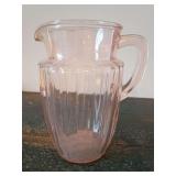 Anchor Hocking Pillar Optic, "Log Cabin" or panel optic pink depression glass water pitcher.