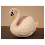 Ceramic white swan planter or vase, 10.75" T x 13" L.