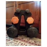Sport Works 3-tier vertical tree dumbbell rack, with 3, 8 & 10 pound weights.