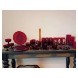 Dining selection red glassware.