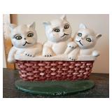 Cast iron Basket of Kittens doorstop, 6.5"T x 9"L.