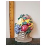 Cast iron Basket of fruit doorstop 8"T x 6.25"W x 2.75"D.