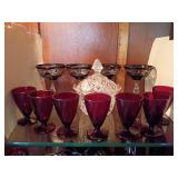 Assorted red glassware