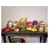 Fruit & Vegetable dishes galore!!! 9 cups plums on one side/currants on the other.