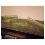 2 Uranium glass  lidded refrigerator dishes. 3"T x 8.5"L x 4".