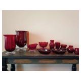 Decorative/serving red glassware.