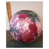 Victorian-style "Gone with the Wind" (GWTW) parlor lamp globe, vibrant pink or red mums