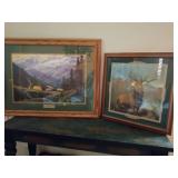 "High Pass Camp" by Randy Van Beek 279/3500 34" x 26" natural oak frame. And, print of "The Monarch of the Glen" by Sir Edwin Landseer, 21.5" x 21.5" medium wood frame. Both breathtakingly.