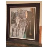 limited edition print of "December" by artist Nancy Noel, featuring a matted Amish girl in a snowy winter scene with cows. Print and mattes only no frame.