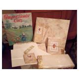 Hardcover art book titled Impressionist Cats by Susan Herbert. And, a lightly used set "Correspondence Desk"  fall leaf themed stationery, 16 cards, envelopes, date book, address book, closures, and m
