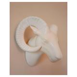 White faux taxidermy ram head wall sculpture 10" L x 9" W x 6.75" D.