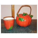 Vintage Maruhon Ware tomato-shaped teaware, hand-painted, made in Japan.
