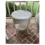 Round white resin table 19” x 22” with shelf