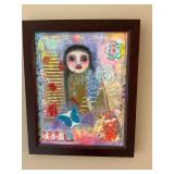 13“ x 16“ Black framed painting on canvas board by media artist Hillary Wiggins Shepherd