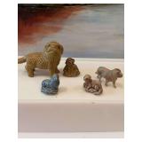 ￼ 4 porcelain figurines with a vintage celluloid￼ dog toy, AJ 28