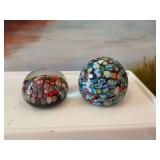 Vintage 2 “ Marano glass paperweight-Millefiori and a textured satin matte Millefiori 3 inch