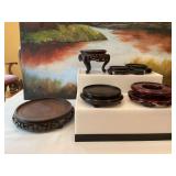 Set of six Asian themed wood bases/stands from 3 1/2 inches to 9 inches