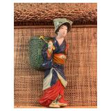 1922 Hhand painted porcelain Japanese Geisha wall pocket planter- inscribed