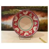 12 1/2 inch Solimine Vietri bowl. Italy.-scalloped edge,  chicken with blue dot