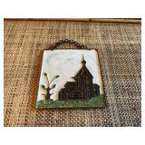 Vintage Russian Cathedral, enamel and copper wall hanging plaque. 4” x 4 1/4”