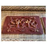Antique Asiatika wood relief hand carved wood. Chinese 1850 to 1900s. 14” x 5 1/2” and 11 1/4” x 6”
