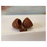 Vintage Coquilla Nut, egg shaped hand carved box /sew needle.
