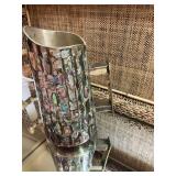 Vintage Mexico, Taxco silver mid-century Abalone shell inlay pitcher vase.  8 1/4 inches tall.