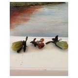 Three pieces of miniature hand carved jade fruit