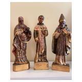 Set of three hand carved 12 inch wooden religious Saint figures..