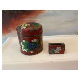 Vintage Chinese Cloisonne floral 3 1/2” Tea jar and matchbox cover. As is see photos