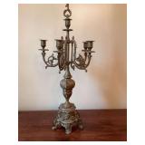 Italian Giorni Brevettato brass five arm candelabra with candle snuffer, 27 inches tall..