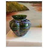 Antique Pallme Konig & Habel art nouveau iridescent glass vice 5” x 4 1/2”