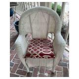 White resin wicker chair, 30” x 23” x 38”
